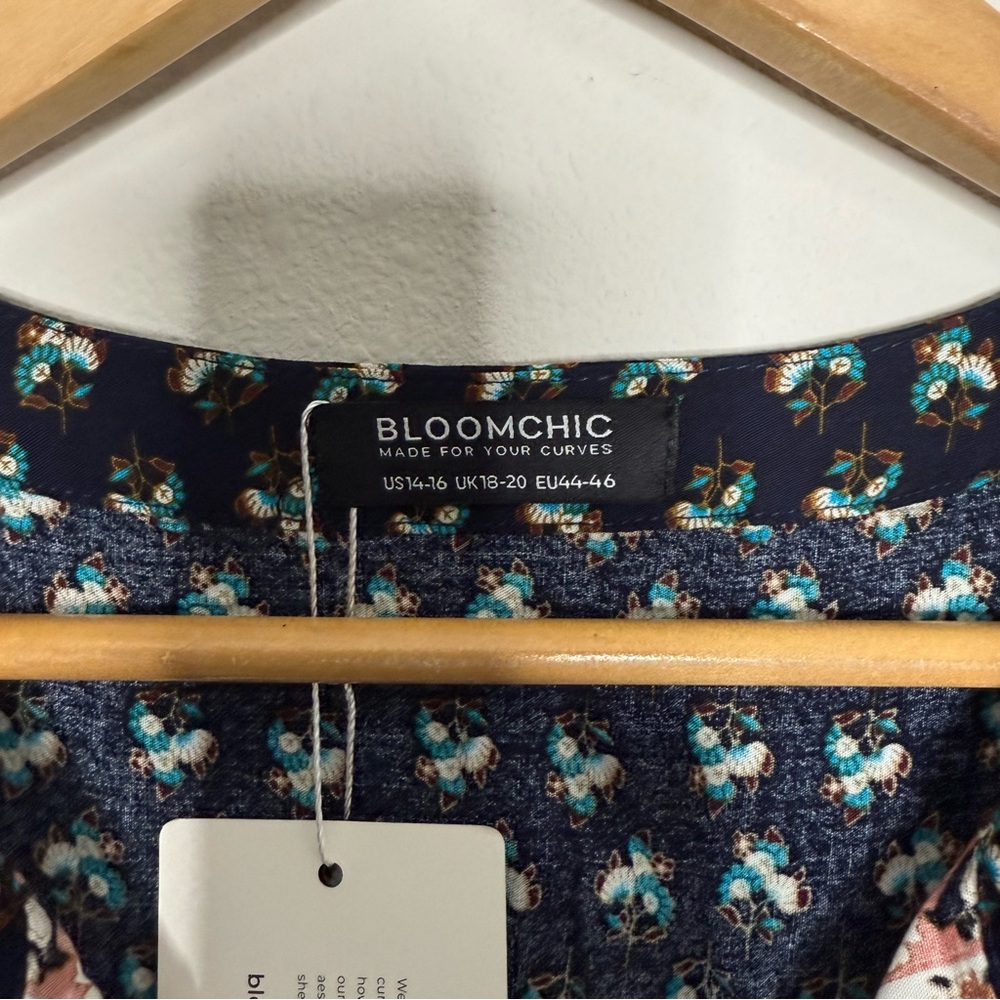 Bloomchic Midi Dress Bandana Tassels Keyhole Neck Indigo Floral Plus Size 1X NWT - Picture 5 of 8